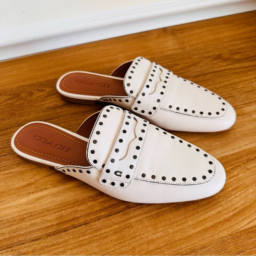 Coach Faye Loafer Slide Mule White Leather Women Size 8 G3831